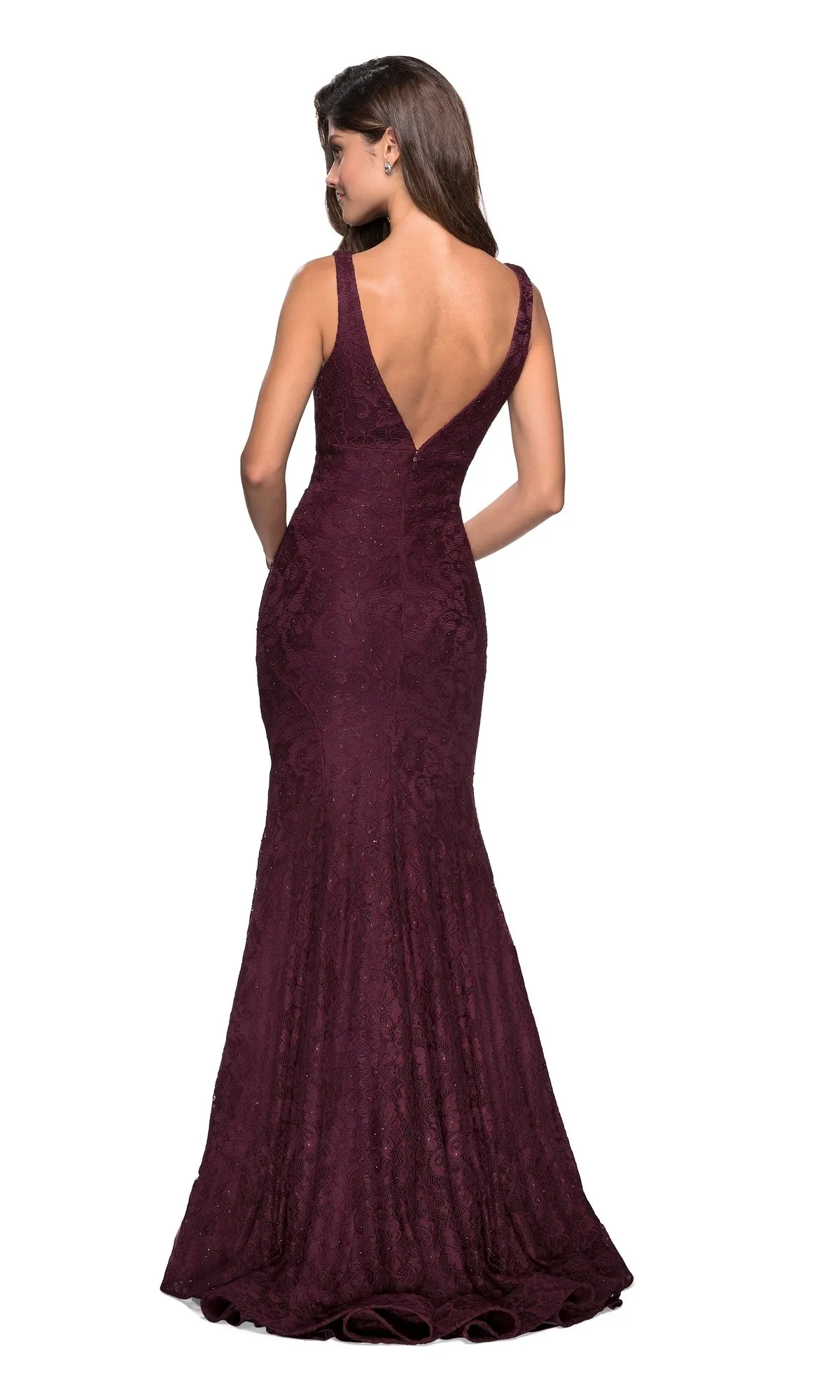 V-Neck Lace Mermaid Prom Dress: La Femme 27464 sold by PromGirl product image thumbnail 2