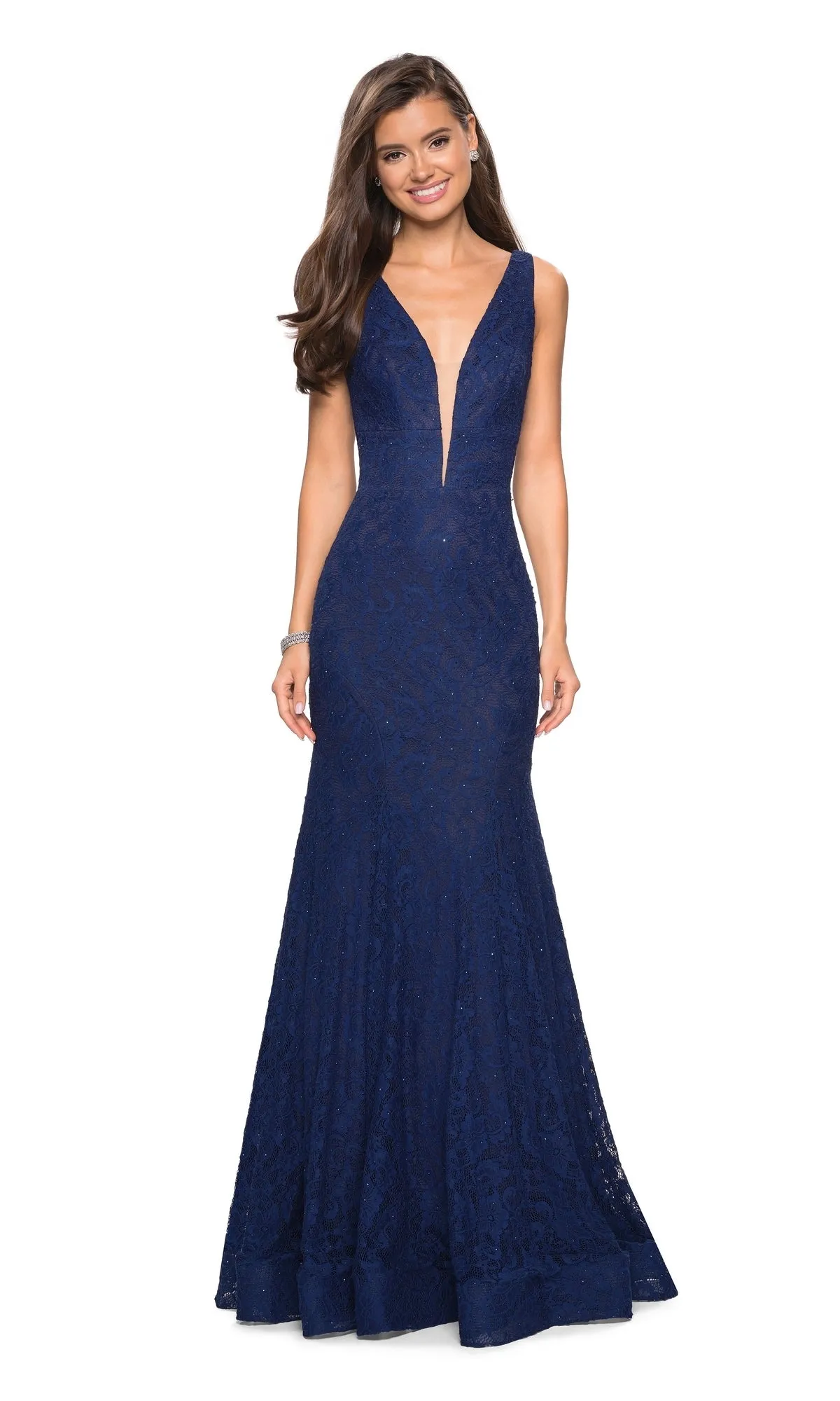 V-Neck Lace Mermaid Prom Dress: La Femme 27464 sold by PromGirl product image thumbnail 5