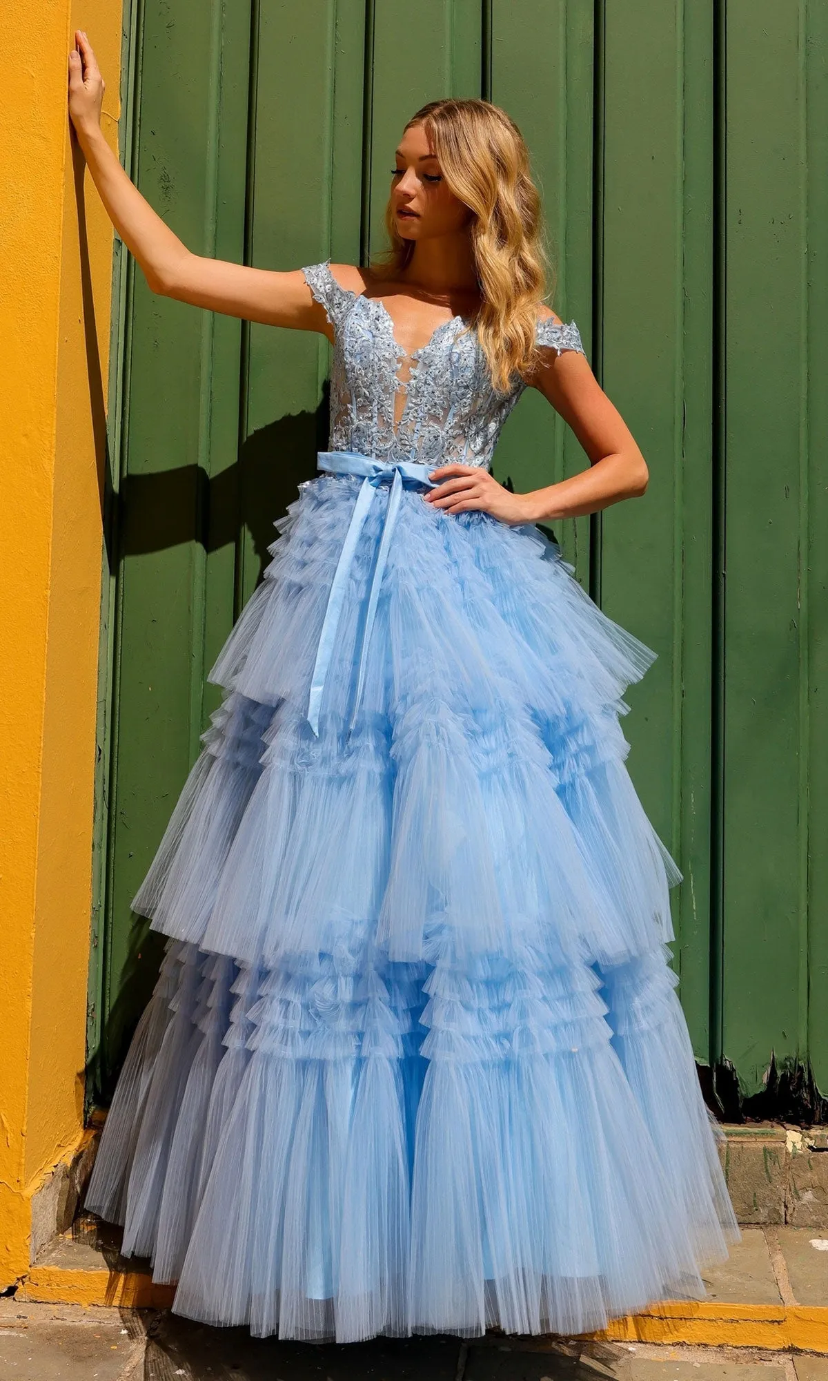 Nox Anabel Designer Ruffled Prom Ball Gown E1293 sold by PromGirl