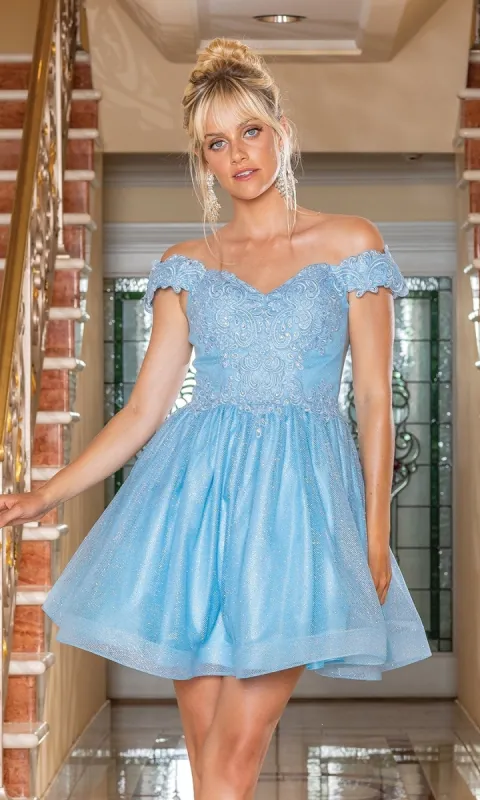 Off-the-Shoulder Short Pastel Hoco Dress 3292 sold by PromGirl