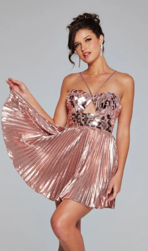 Rose Pink Short Pleated Hoco Dress: Jovani 40351 sold by PromGirl