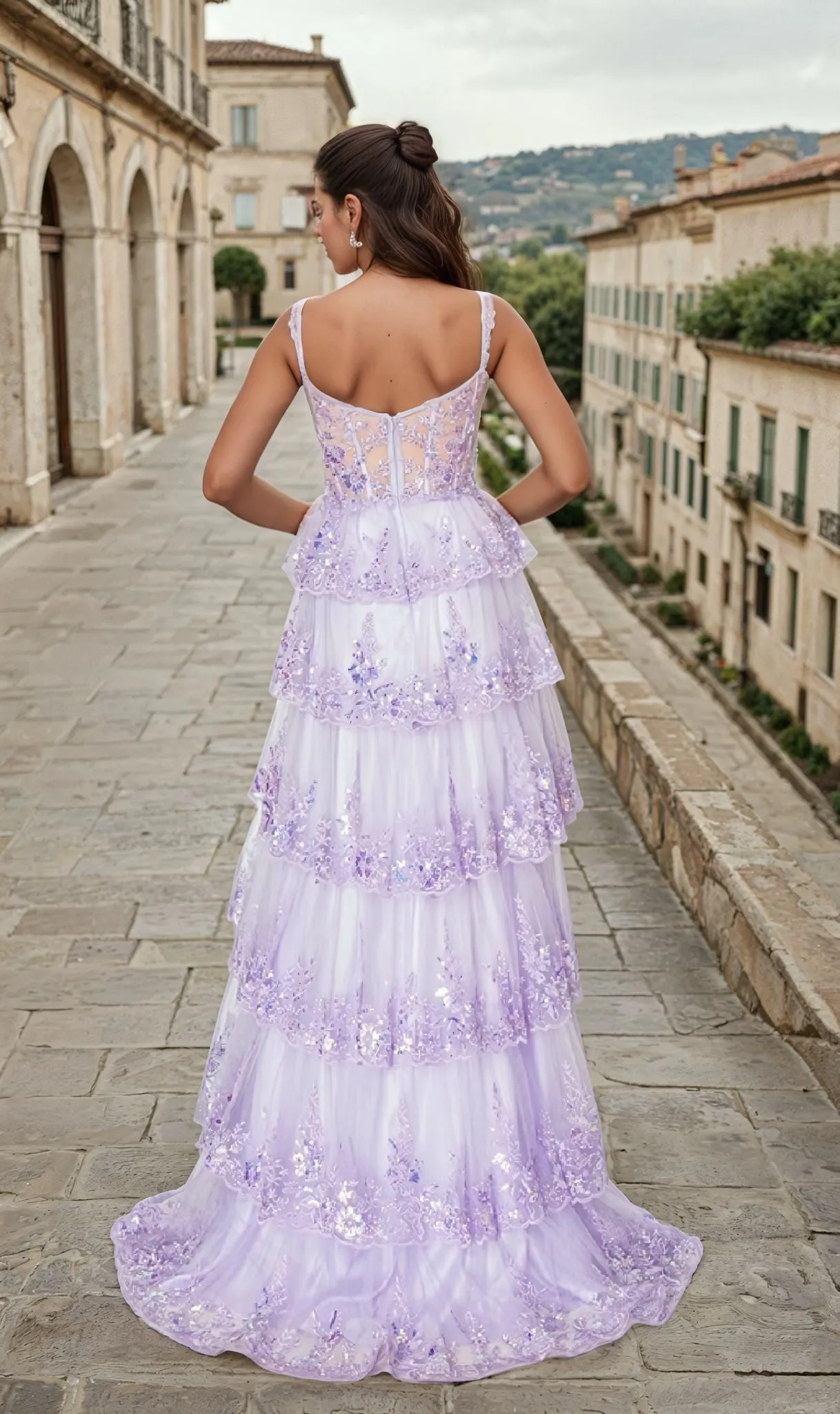 Tiered Long Ruffle Prom Dress: Chicas C2433 sold by PromGirl product image thumbnail 2