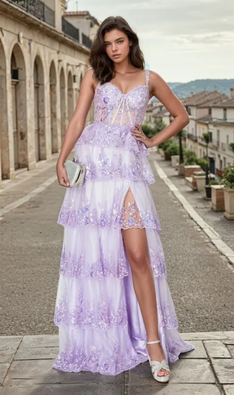 Tiered Long Ruffle Prom Dress: Chicas C2433 sold by PromGirl