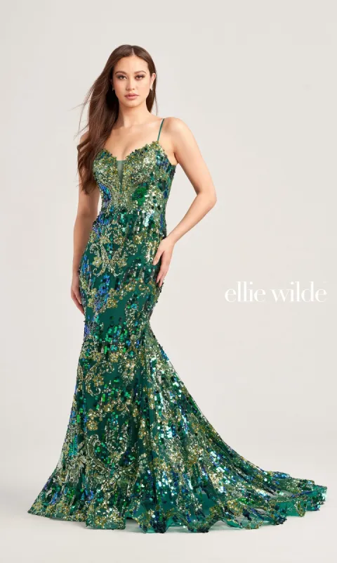 Sequin Ellie Wilde Long Mermaid Prom Dress EW35228 made by PromGirl