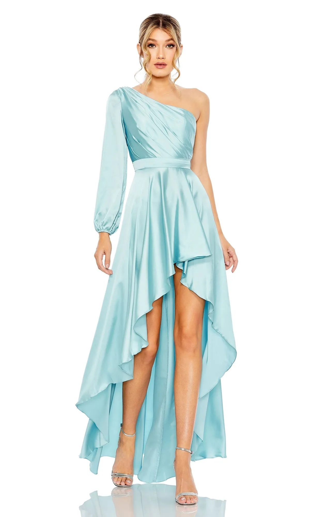 One-Sleeve High-Low Prom Dress: Mac Duggal 49141 sold by PromGirl