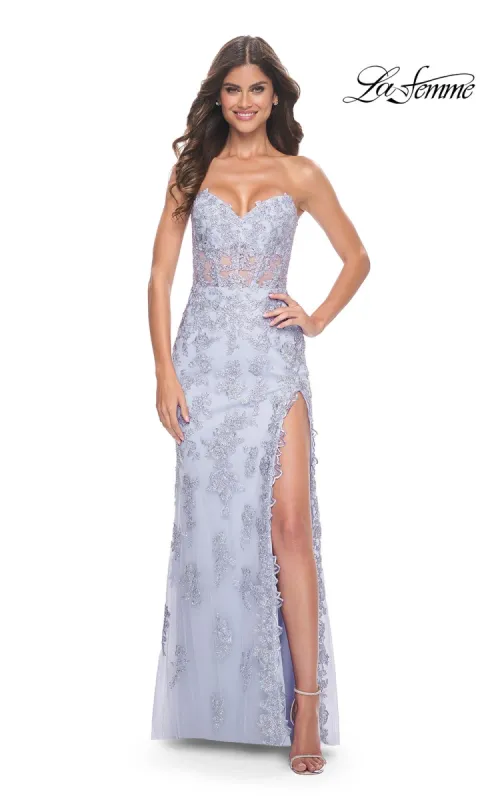 La Femme Sheer-Corset Long Prom Dress 32013 sold by PromGirl