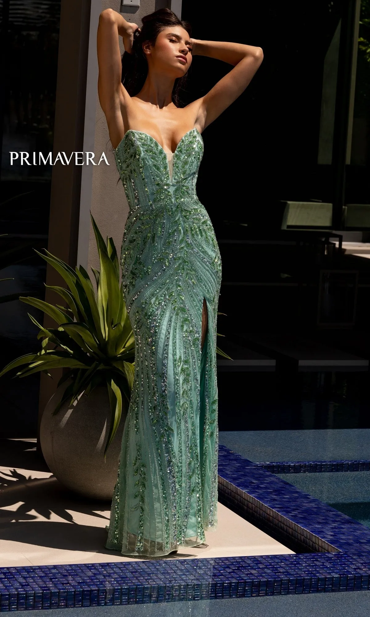 Strapless Primavera Long Beaded Formal Dress 4134 sold by PromGirl product image thumbnail 3