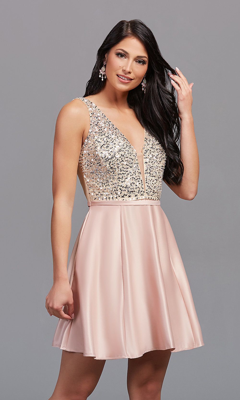 Short Sequin-Bodice V-Neck Hoco Dress by PromGirl sold by PromGirl product image thumbnail 5