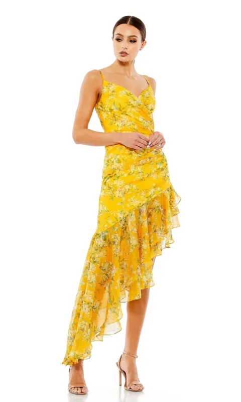 Yelow Print High-Low Party Dress: Mac Duggal 70202 sold by PromGirl