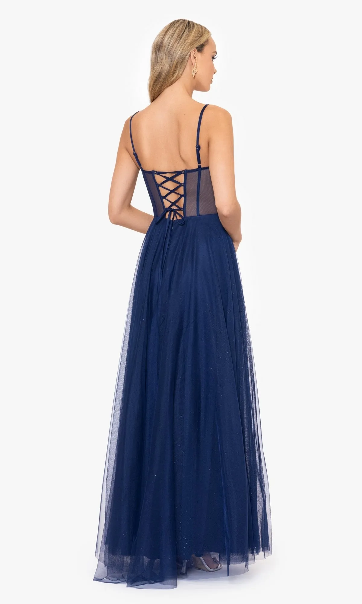 Sheer-Waist Long Navy Blue Prom Dress 4838BN sold by PromGirl product image thumbnail 2