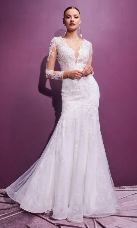 Long Sleeve Long White Wedding Dress CD951W sold by PromGirl
