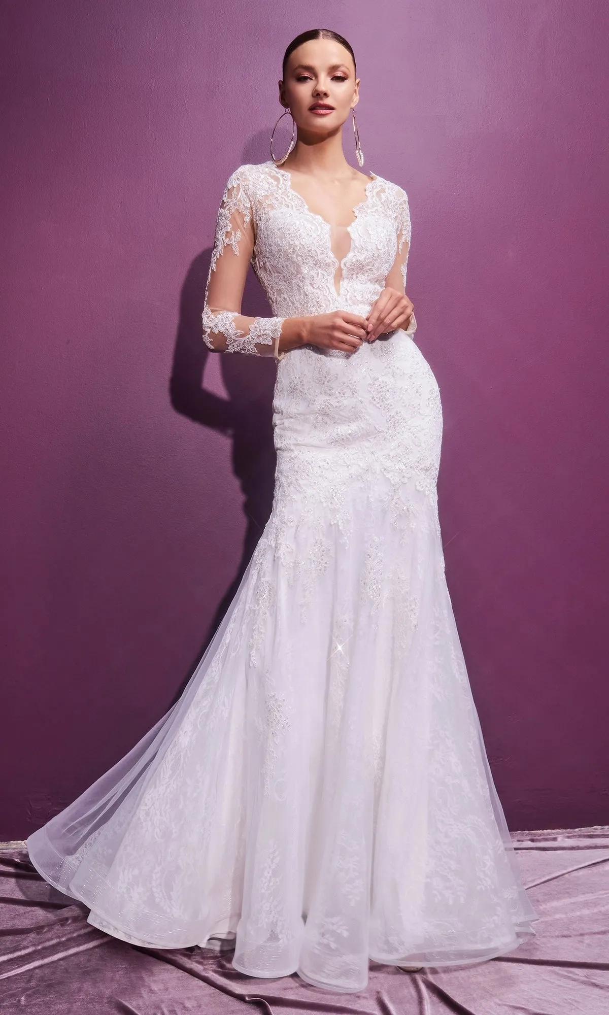 Long Sleeve Long White Wedding Dress CD951W sold by PromGirl