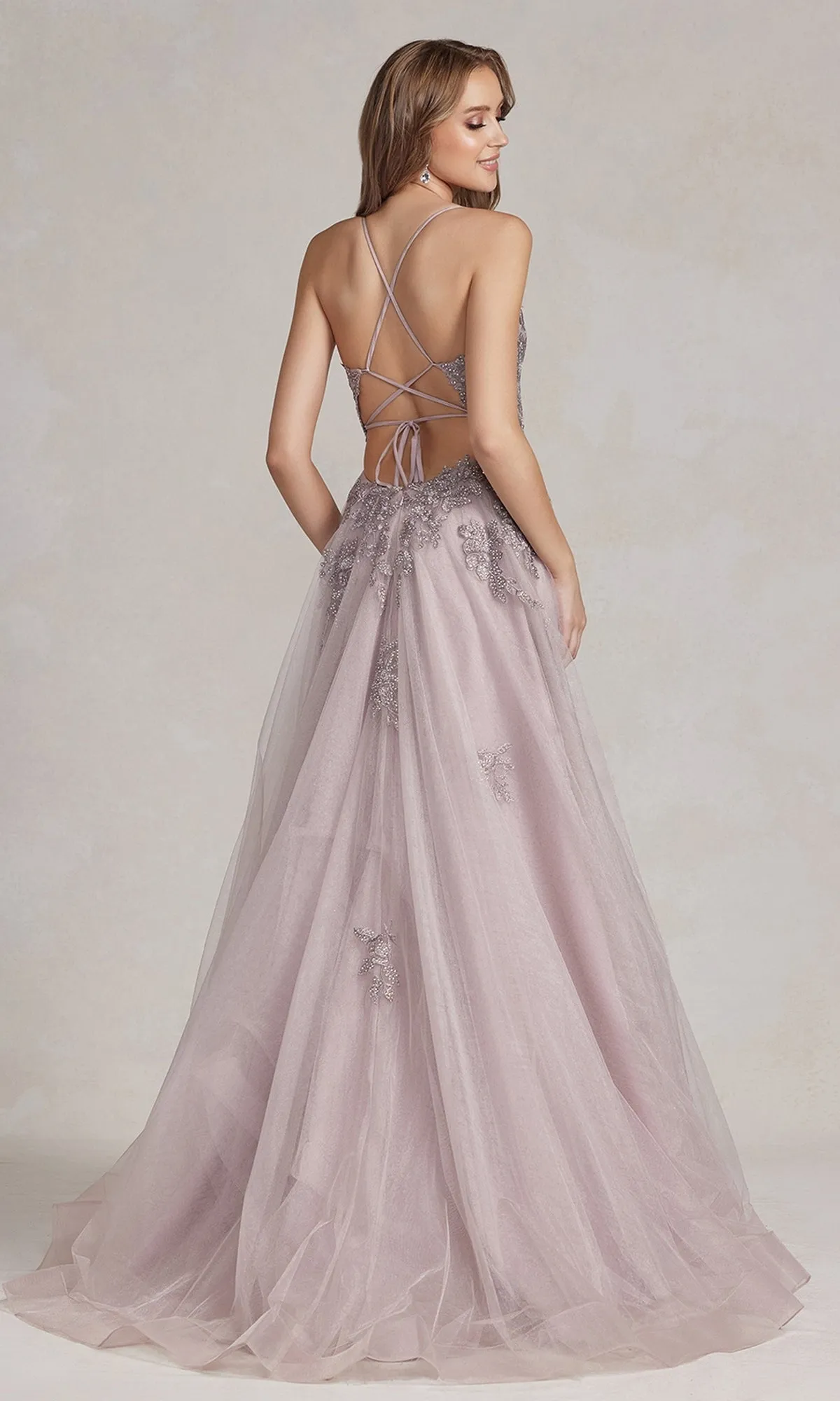 Open-Back Long Prom Ball Gown with Beads sold by PromGirl product image thumbnail 2