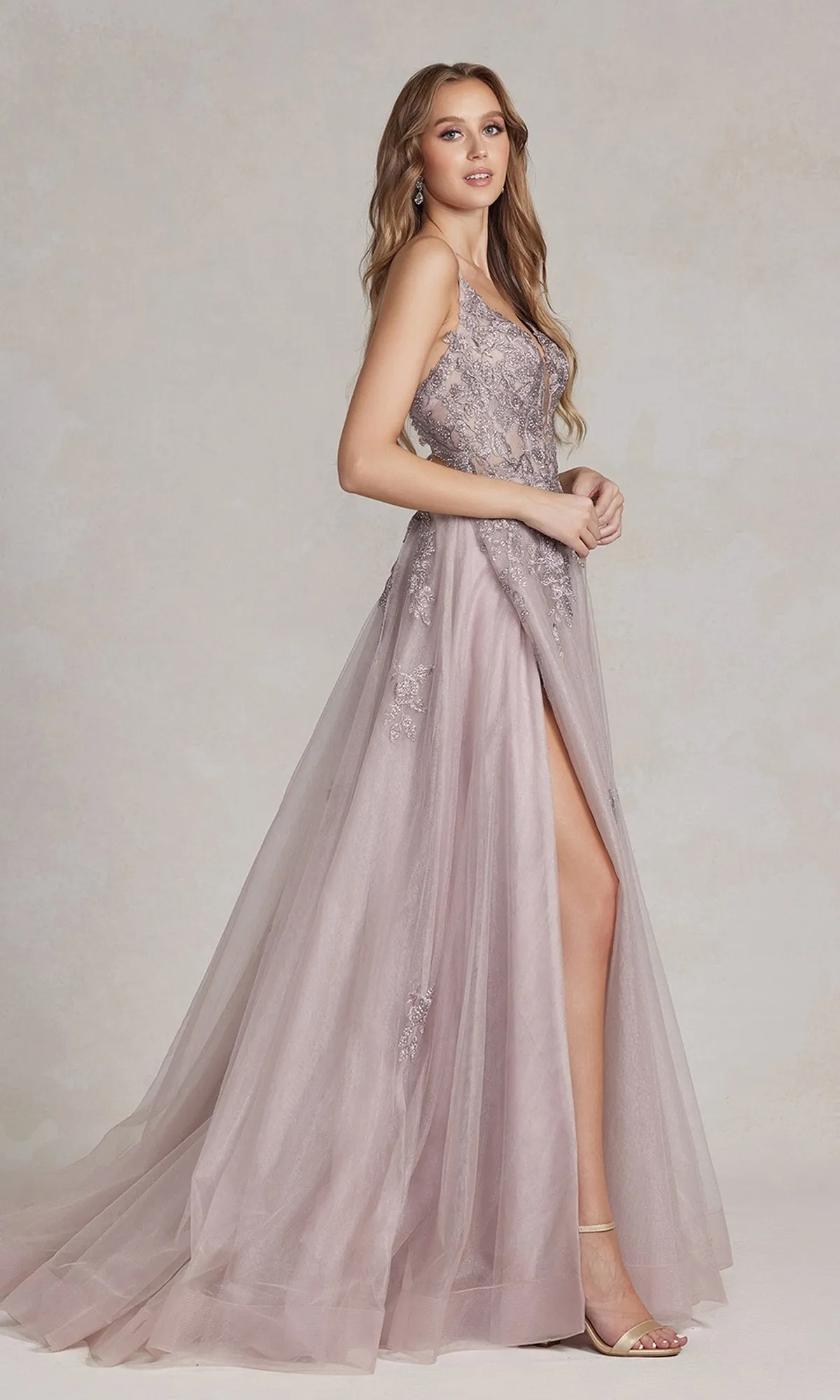 Open-Back Long Prom Ball Gown with Beads sold by PromGirl product image thumbnail 5