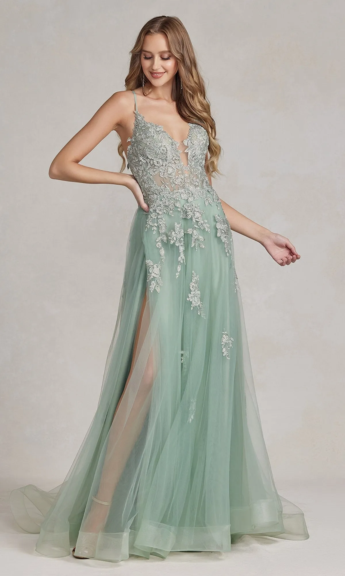 Open-Back Long Prom Ball Gown with Beads sold by PromGirl product image thumbnail 4