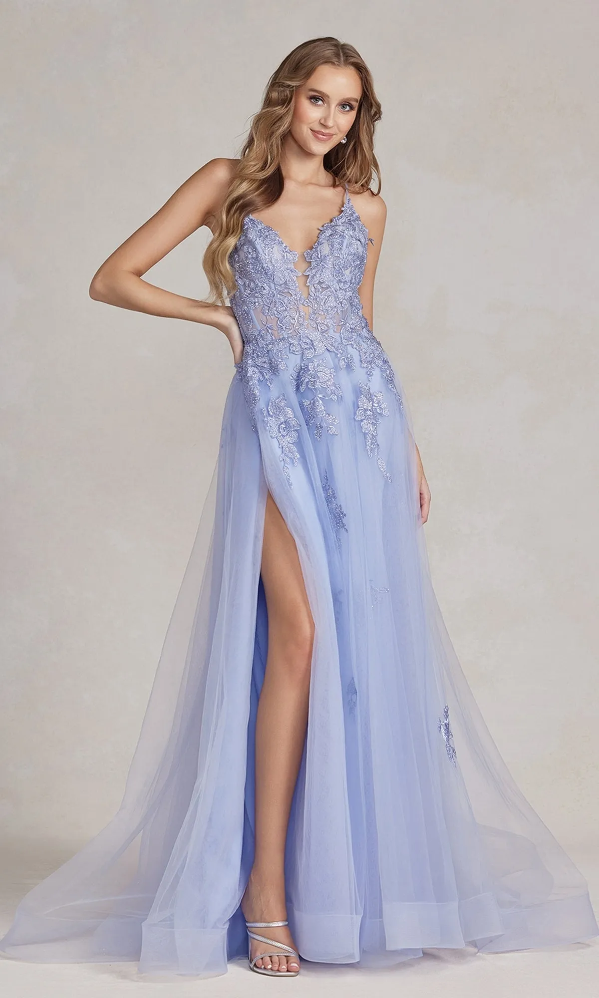 Open-Back Long Prom Ball Gown with Beads sold by PromGirl product image thumbnail 3