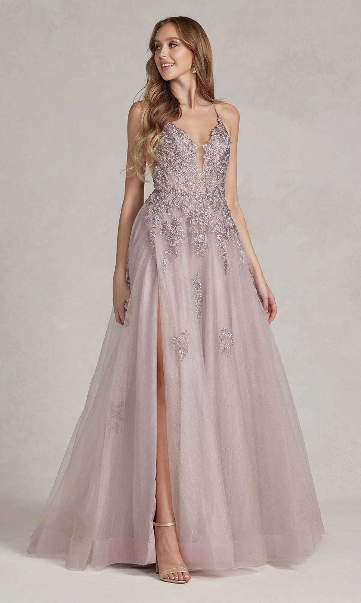 Open-Back Long Prom Ball Gown with Beads sold by PromGirl