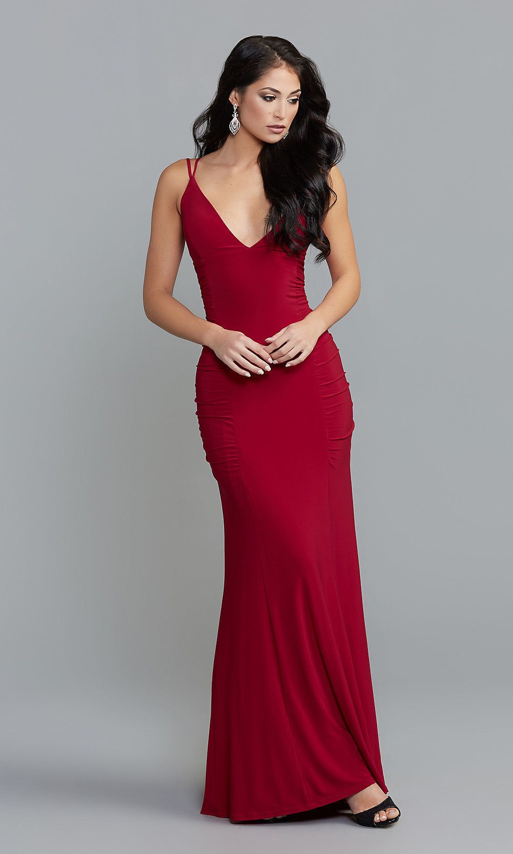 Side-Ruched Long Tight Red Prom Dress by Jump sold by PromGirl product image thumbnail 2