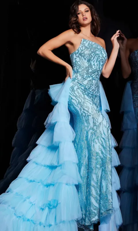 Jovani Ruffled Long Glitter-Print Prom Dress 26119 made by Jovani
