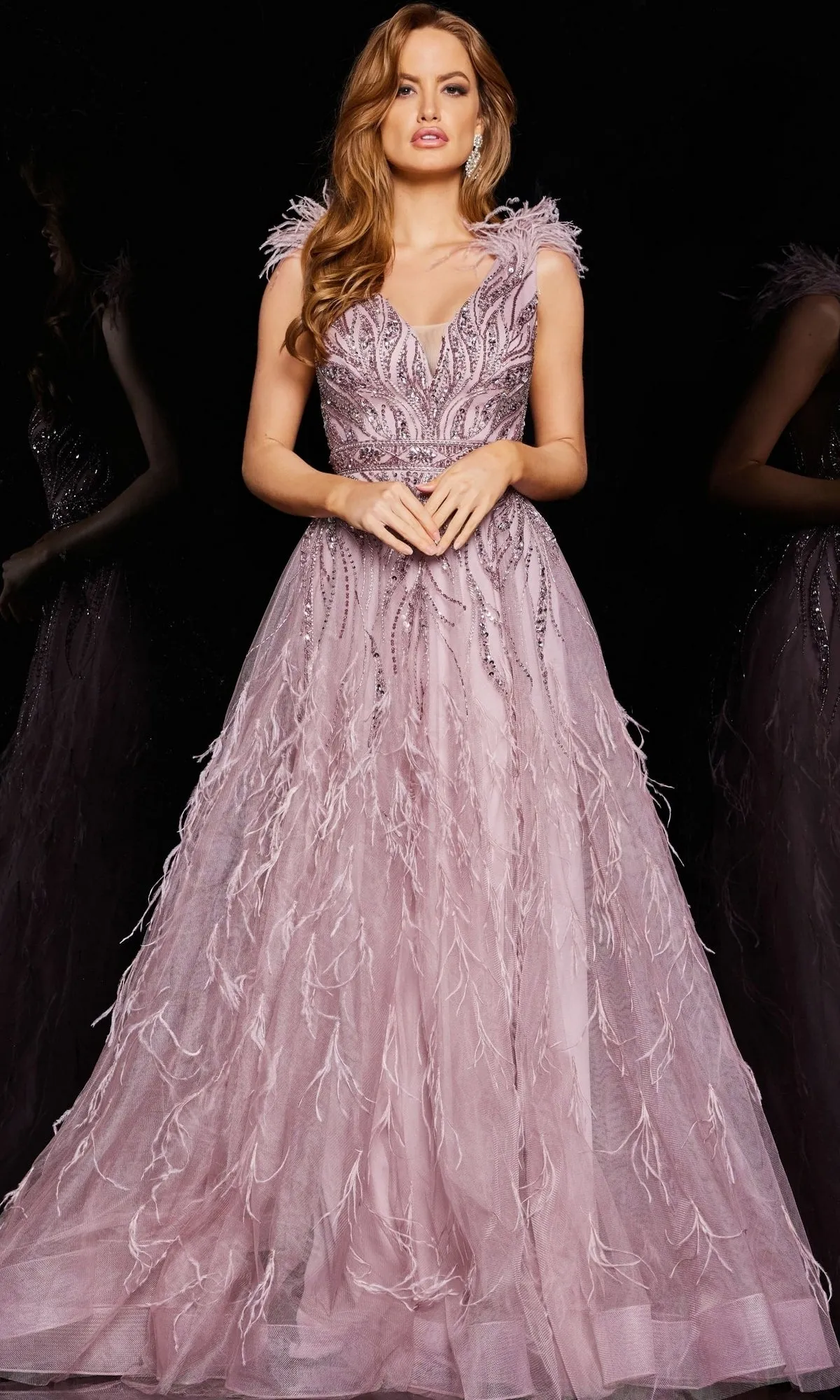 Jovani Feathered Long Pink Prom Dress 24000 sold by PromGirl product image thumbnail 3
