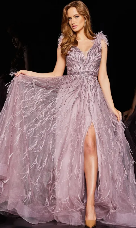 Jovani Feathered Long Pink Prom Dress 24000 sold by PromGirl