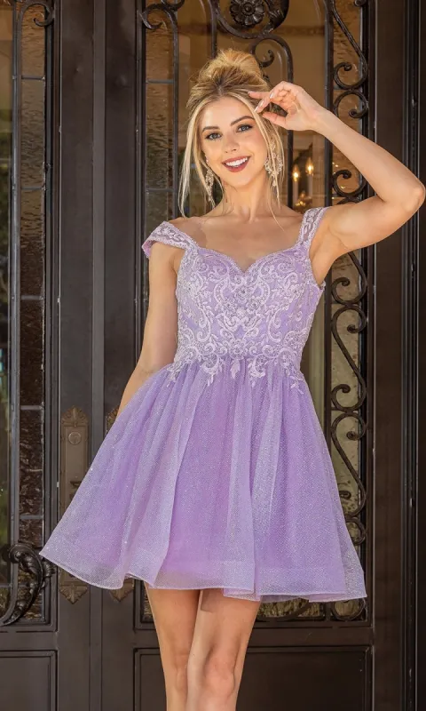 Cap-Sleeve Glitter Tulle Homecoming Dress 3276 sold by PromGirl