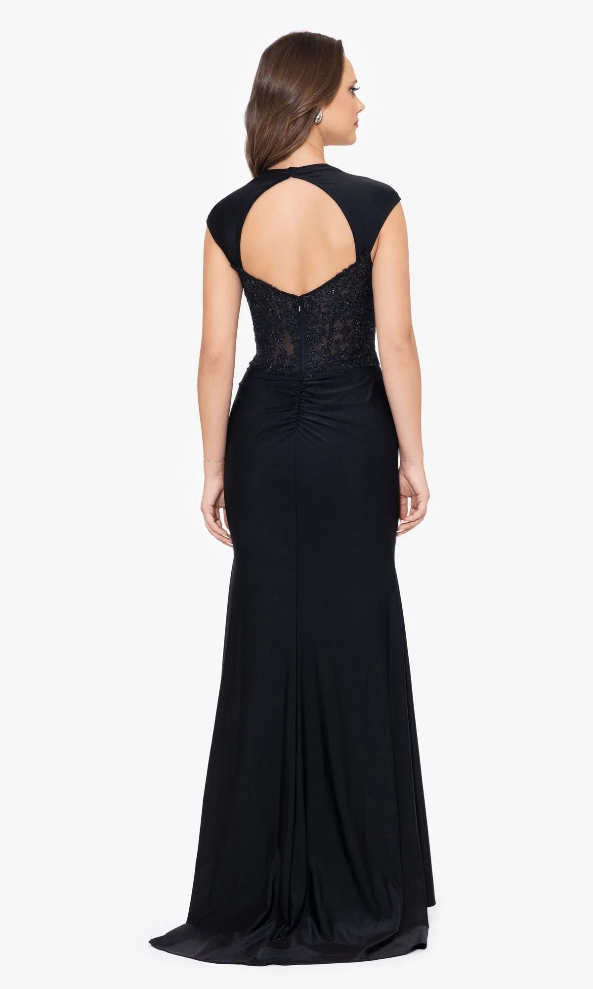 Cap Sleeve Long Black Prom Dress sold by PromGirl product image thumbnail 2