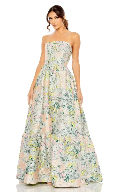 Strapless Brocade Formal Gown: Mac Duggal 11604 sold by PromGirl