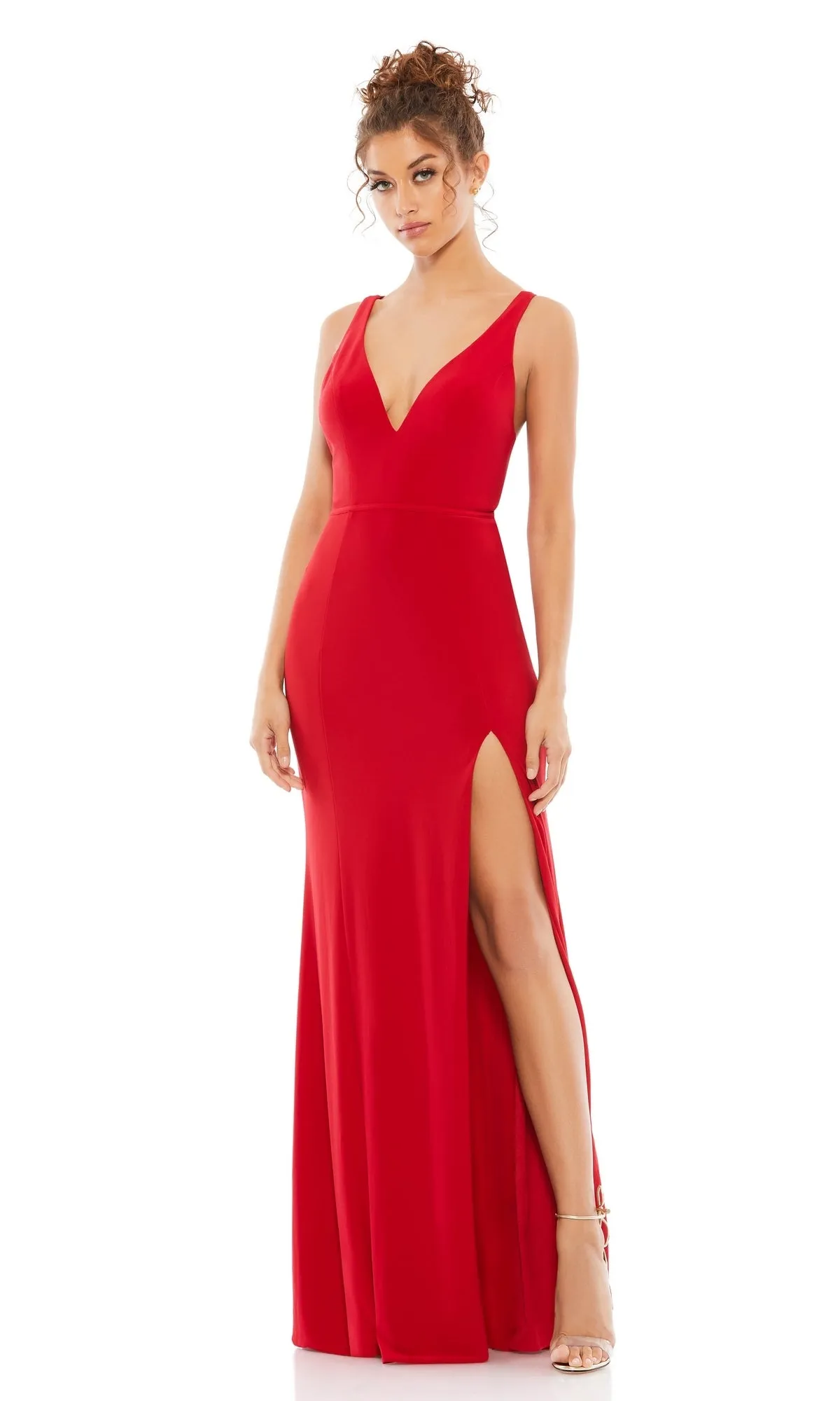 Deep V-Neck Long Red Formal Prom Dress 25846 sold by PromGirl
