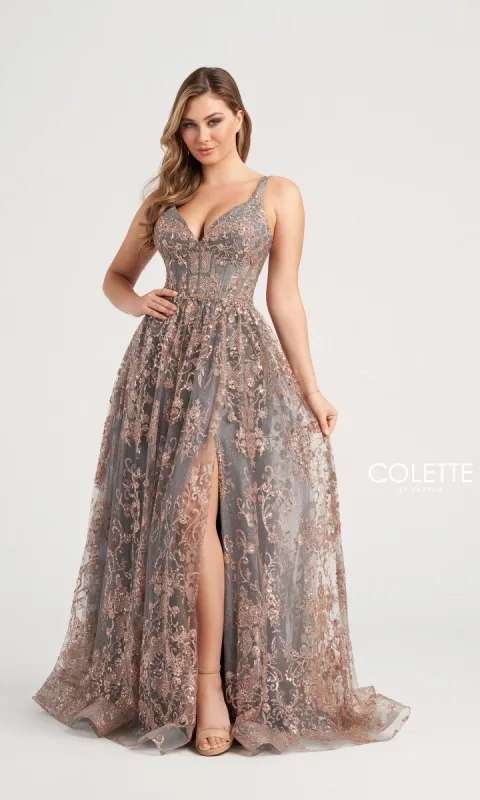 Glitter-Tulle Colette Long Prom Dress CL5134 sold by PromGirl