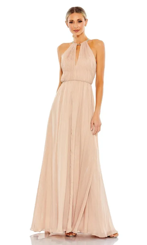 High-Neck Long Nude Formal Dress: Mac Duggal 55822 sold by PromGirl