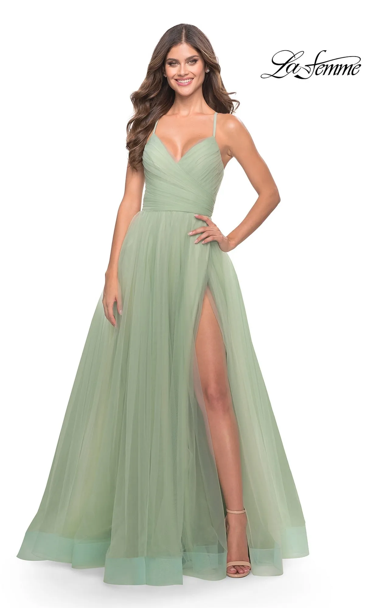 La Femme Wrap-Bodice Long A-Line Prom Dress 31501 sold by PromGirl product image thumbnail 2