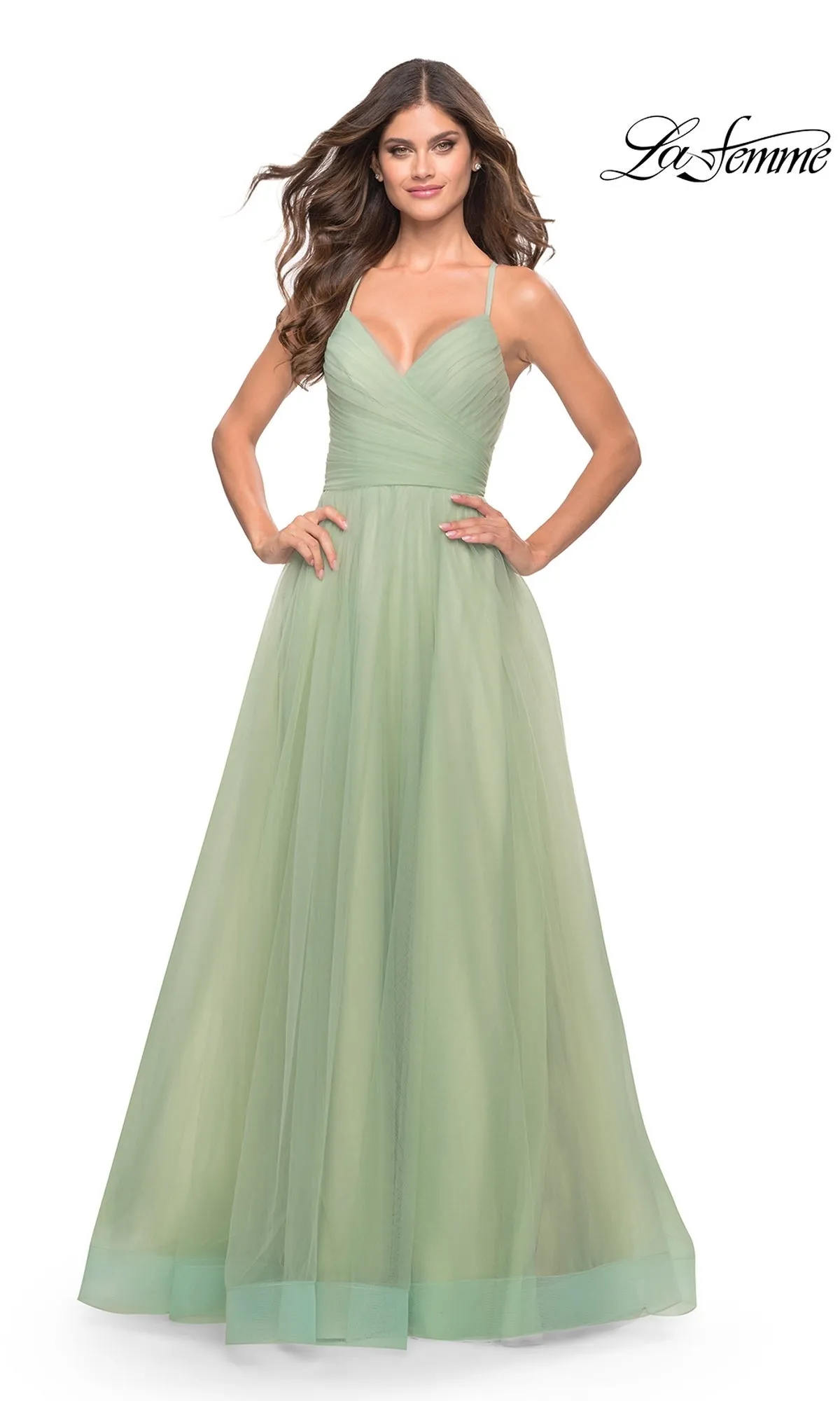 La Femme Wrap-Bodice Long A-Line Prom Dress 31501 sold by PromGirl product image thumbnail 4
