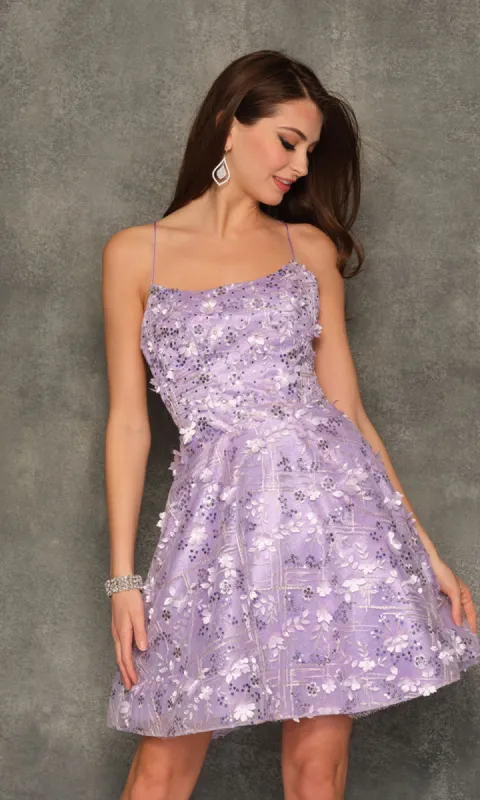 Lilac Short Floral Homecoming Dress sold by PromGirl
