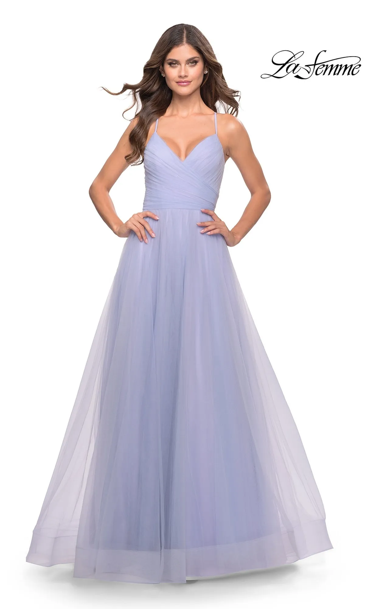 La Femme Wrap-Bodice Long A-Line Prom Dress 31501 sold by PromGirl product image thumbnail 3