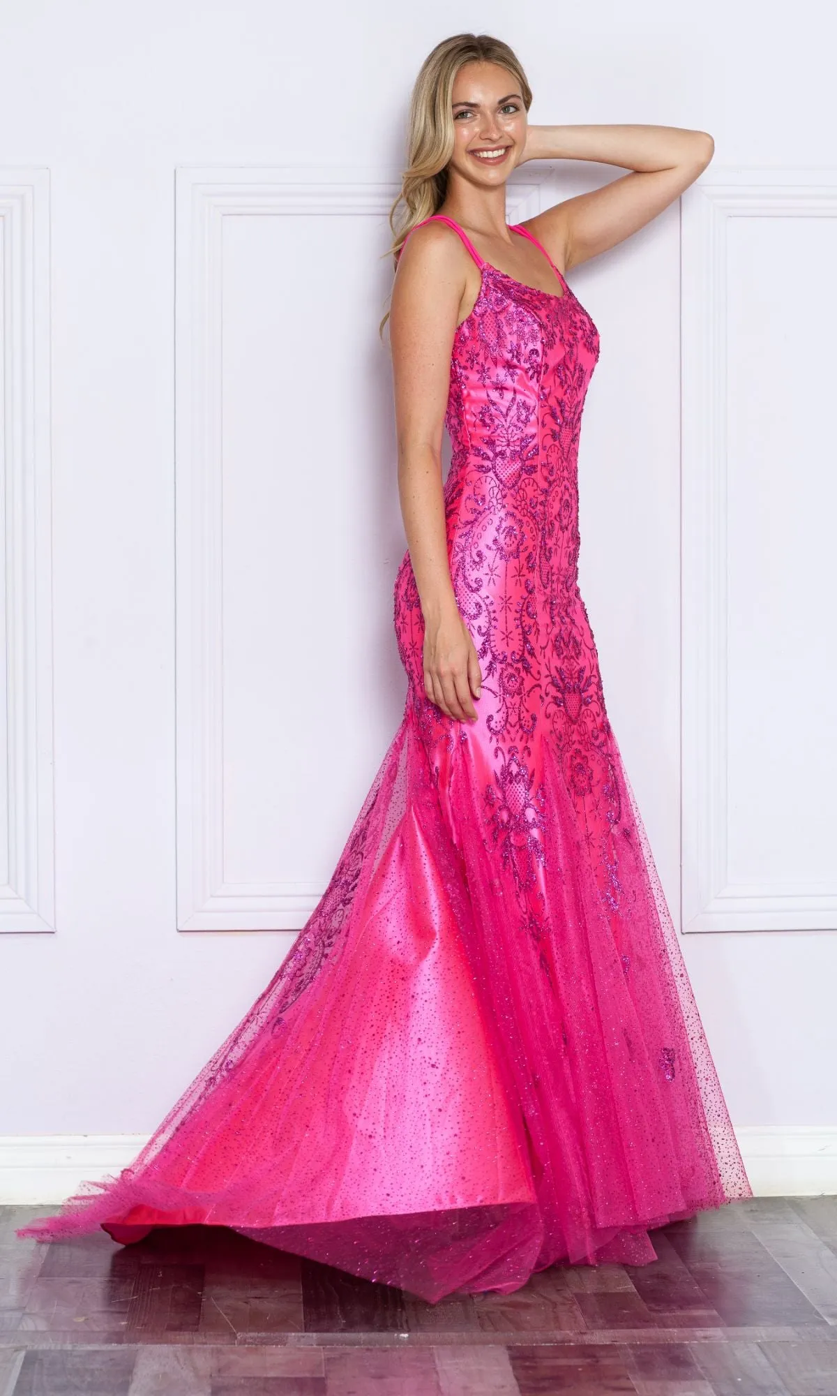 Glitter-Print Long Mermaid Prom Dress 9306 sold by PromGirl product image thumbnail 3