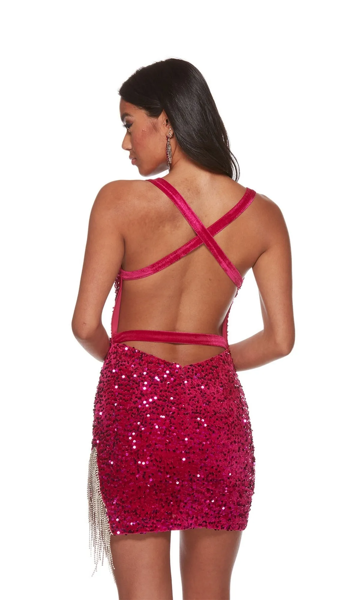 Velvet-Sequin Short Fringed Homecoming Dress 4747 sold by PromGirl product image thumbnail 5