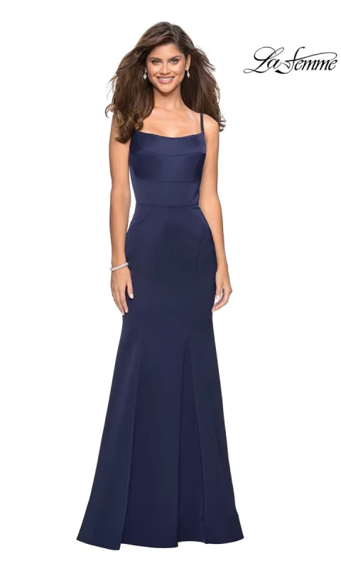 La Femme Square-Neck Simple Long Prom Dress 27524 sold by PromGirl