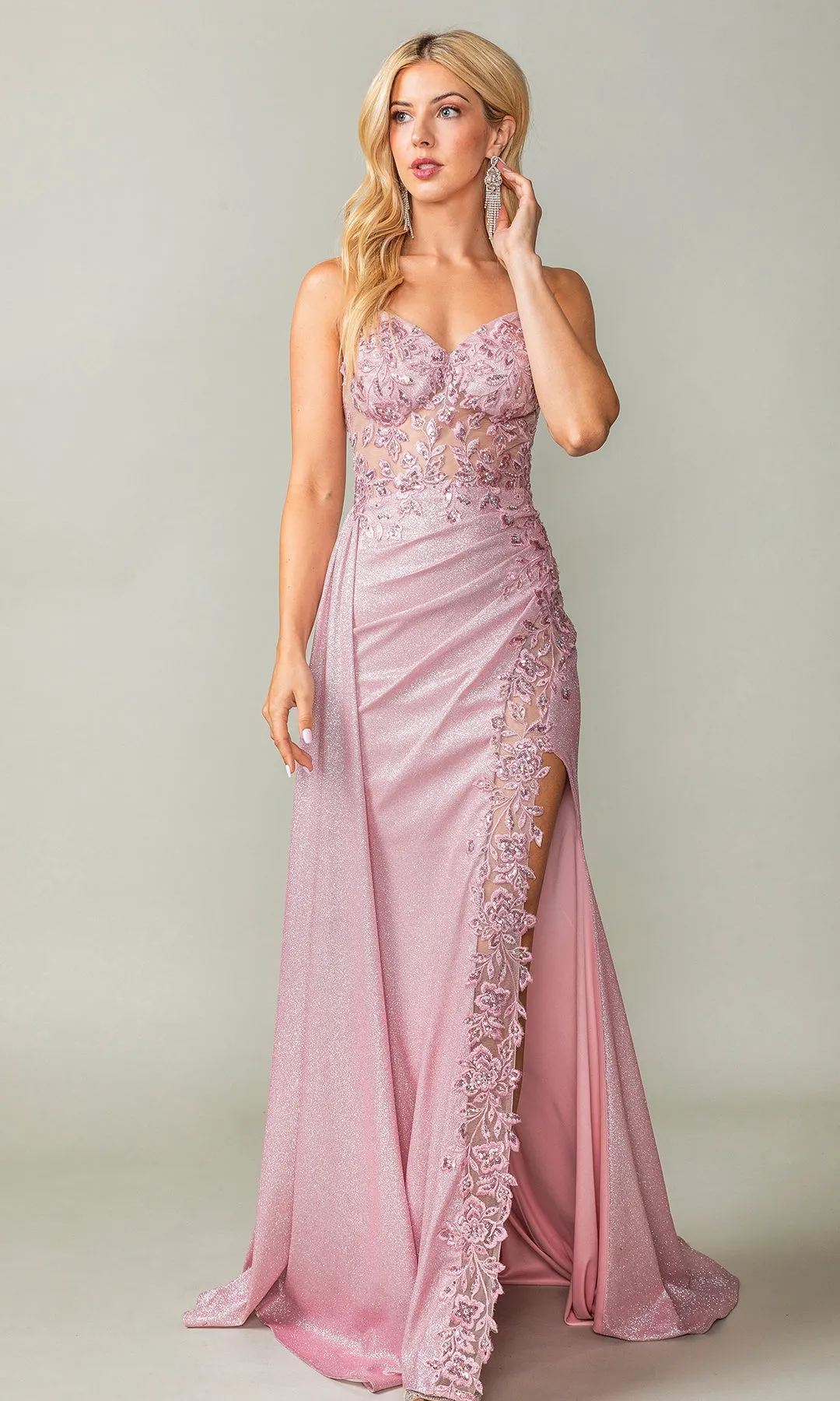 Draped Long Glitter Prom Dress: Dancing Queen 4377 sold by PromGirl product image thumbnail 3