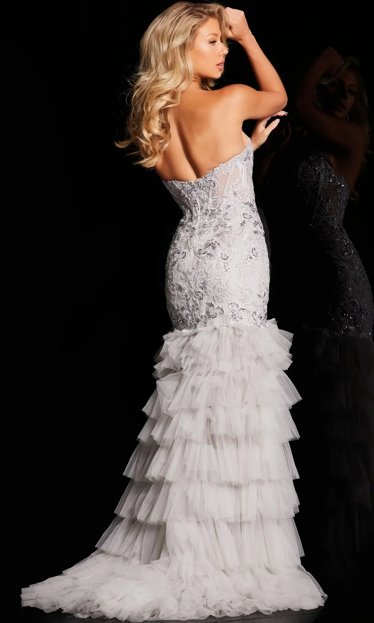 Jovani Long Silver Ruffled Prom Dress 38489 sold by PromGirl product image thumbnail 2