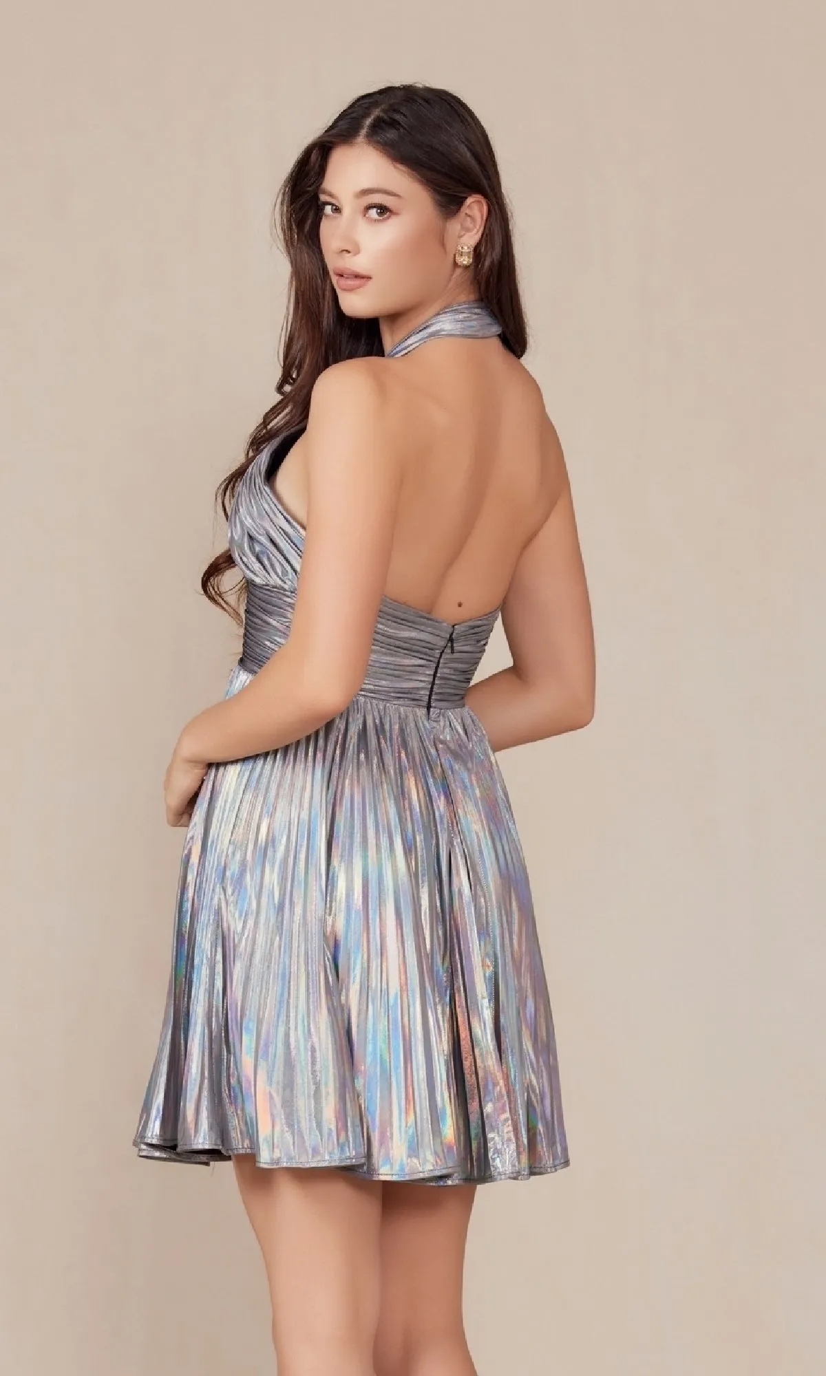 Short Metallic Cut-Out Halter Hoco Dress K822 sold by PromGirl product image thumbnail 2