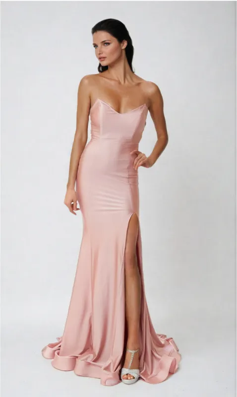 Lace-Up Strapless Long Prom Dress: Atria 6544H sold by PromGirl