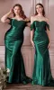 Plus-Size Off-the-Shoulder Long Satin Prom Dress sold by PromGirl