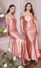 Plus-Size Off-the-Shoulder Long Satin Prom Dress sold by PromGirl