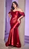 Plus-Size Off-the-Shoulder Long Satin Prom Dress sold by PromGirl