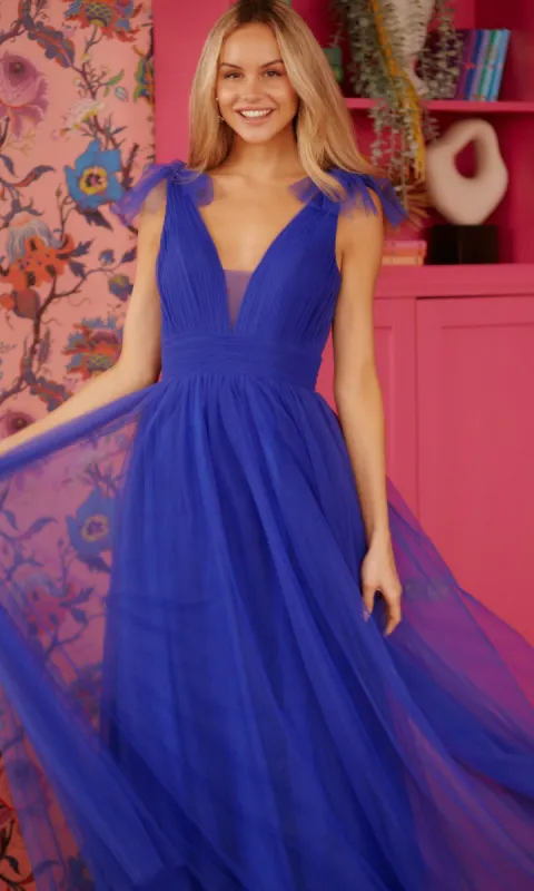 Betsy & Adam Shoulder-Bow Long Prom Dress A26256 sold by PromGirl