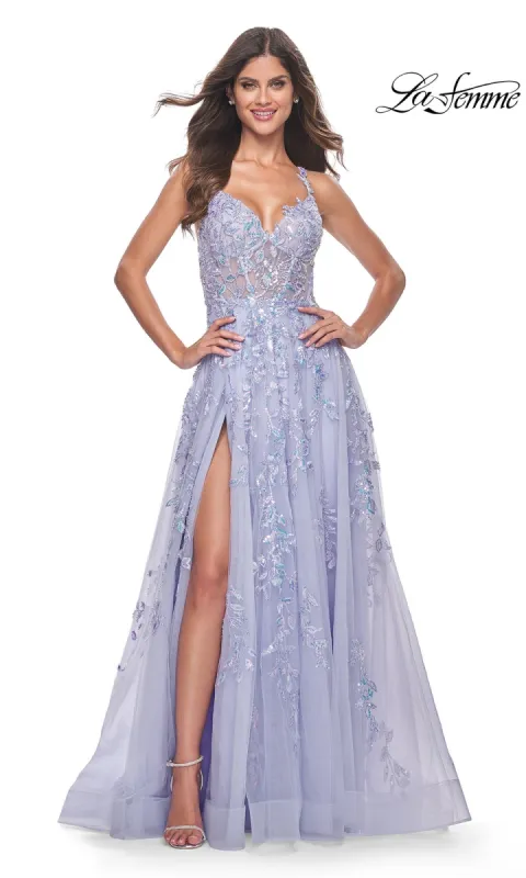 La Femme Long Periwinkle A-Line Prom Dress 32349 made by La Femme