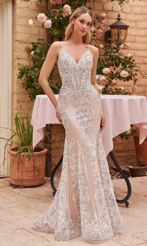 Off-White Long Embroidered Formal Gown CLJ859W sold by PromGirl