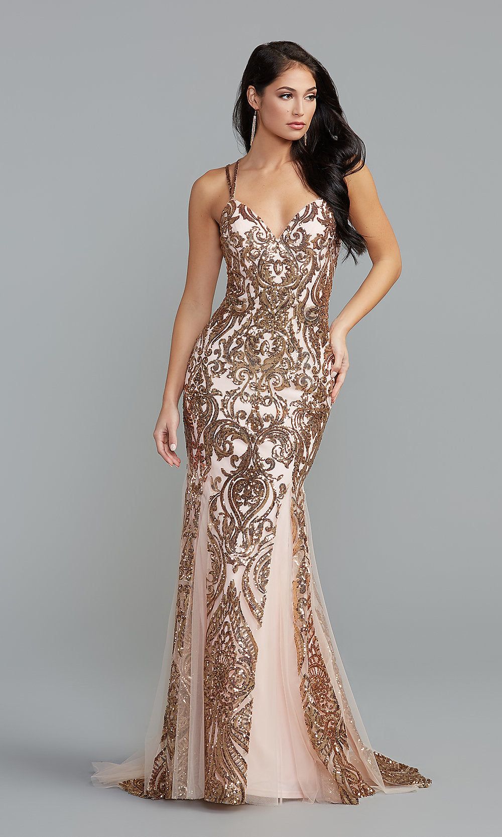 PromGirl Long Tight Prom Dress with Sequin Print sold by PromGirl