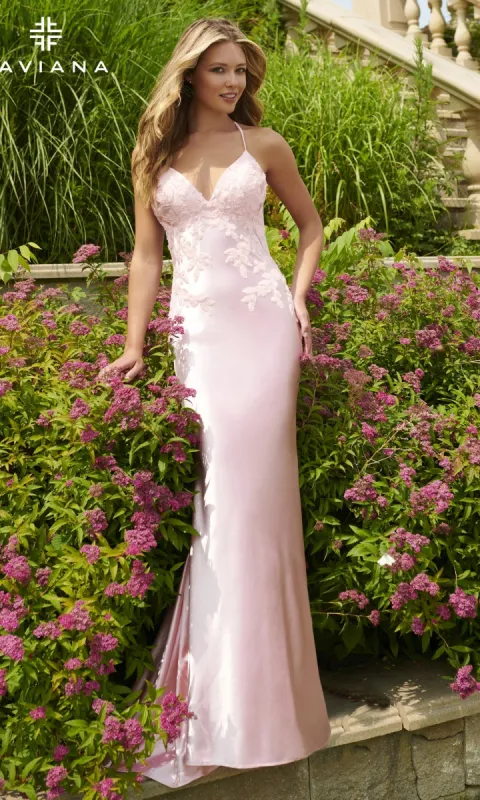 Faviana Lace-Applique Long Prom Dress 11002 sold by PromGirl